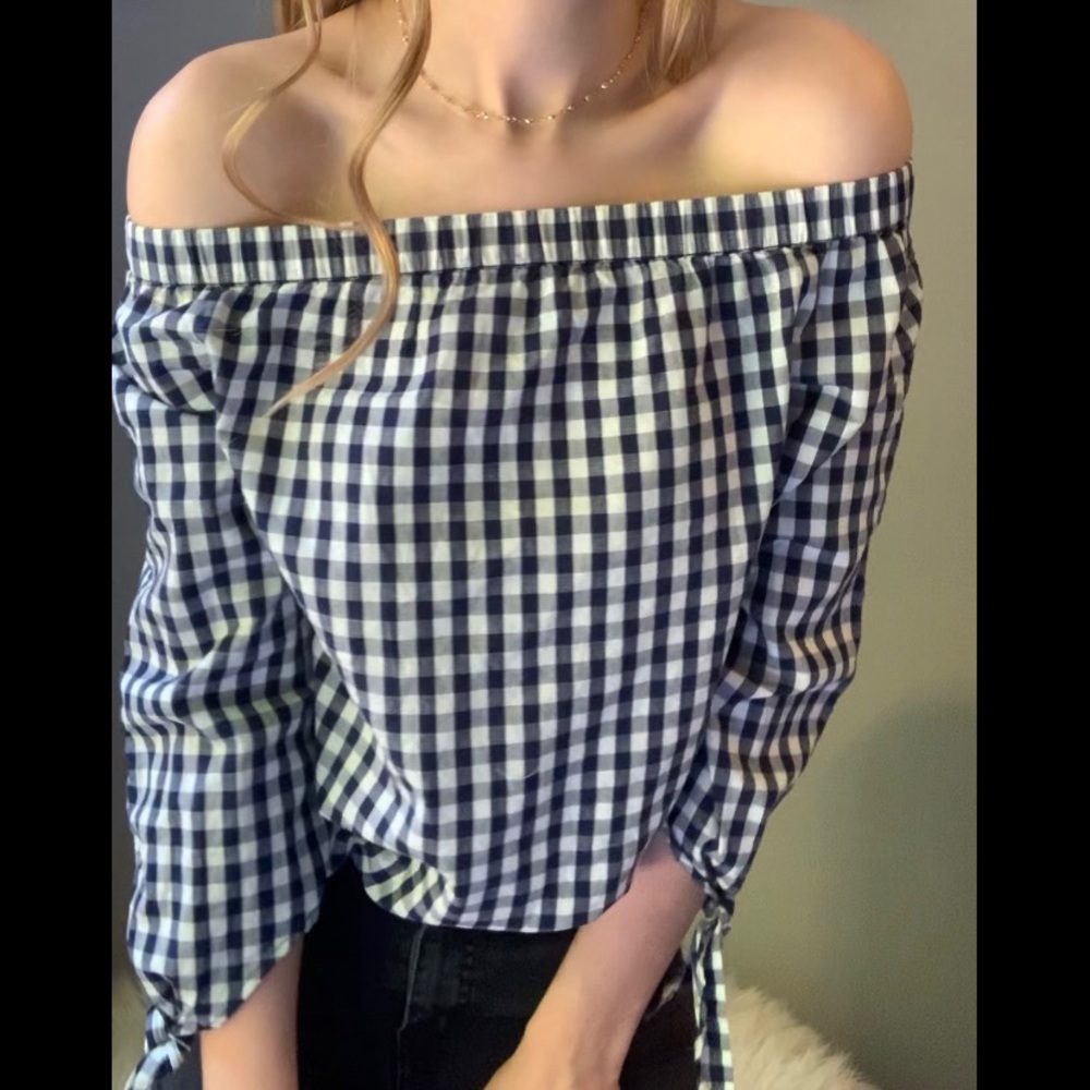 Off the shoulder gingham top